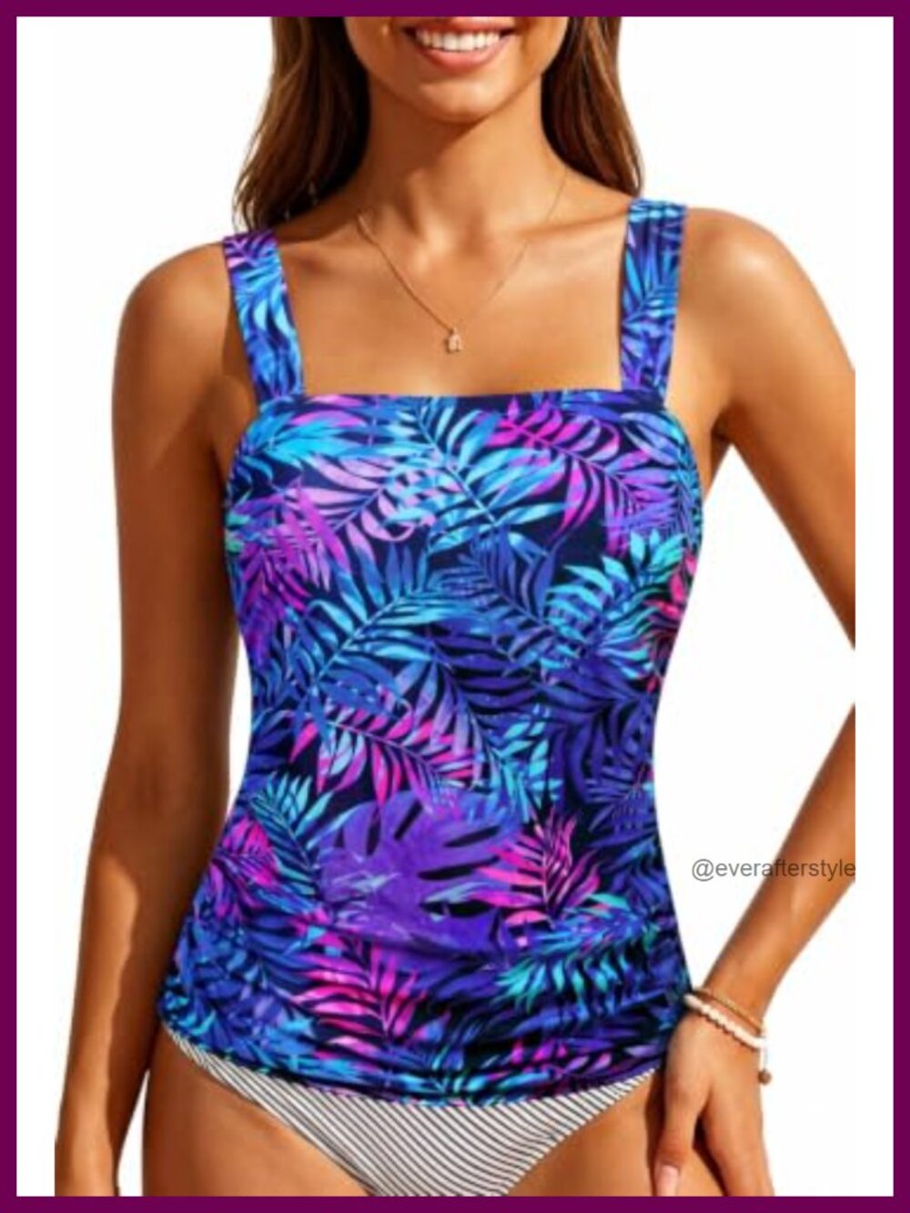 Tankini Top Tummy Control Ruched Square Neck Swim Top